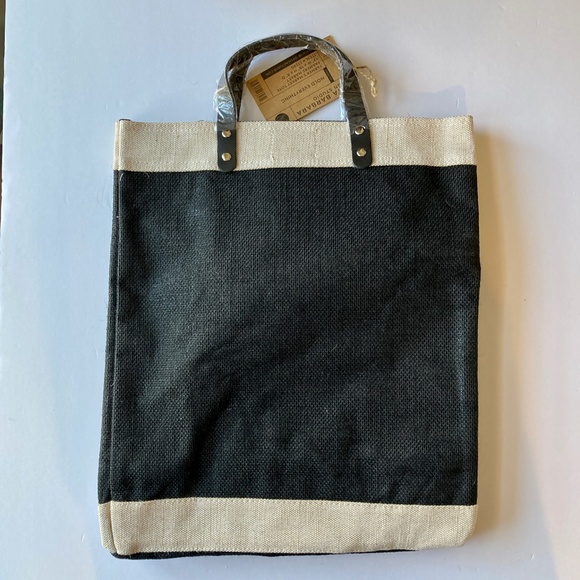 NWT Farmers Market Tote Santa Barbara Design Studio Black Tan Jute Leather 18H - Picture 7 of 15